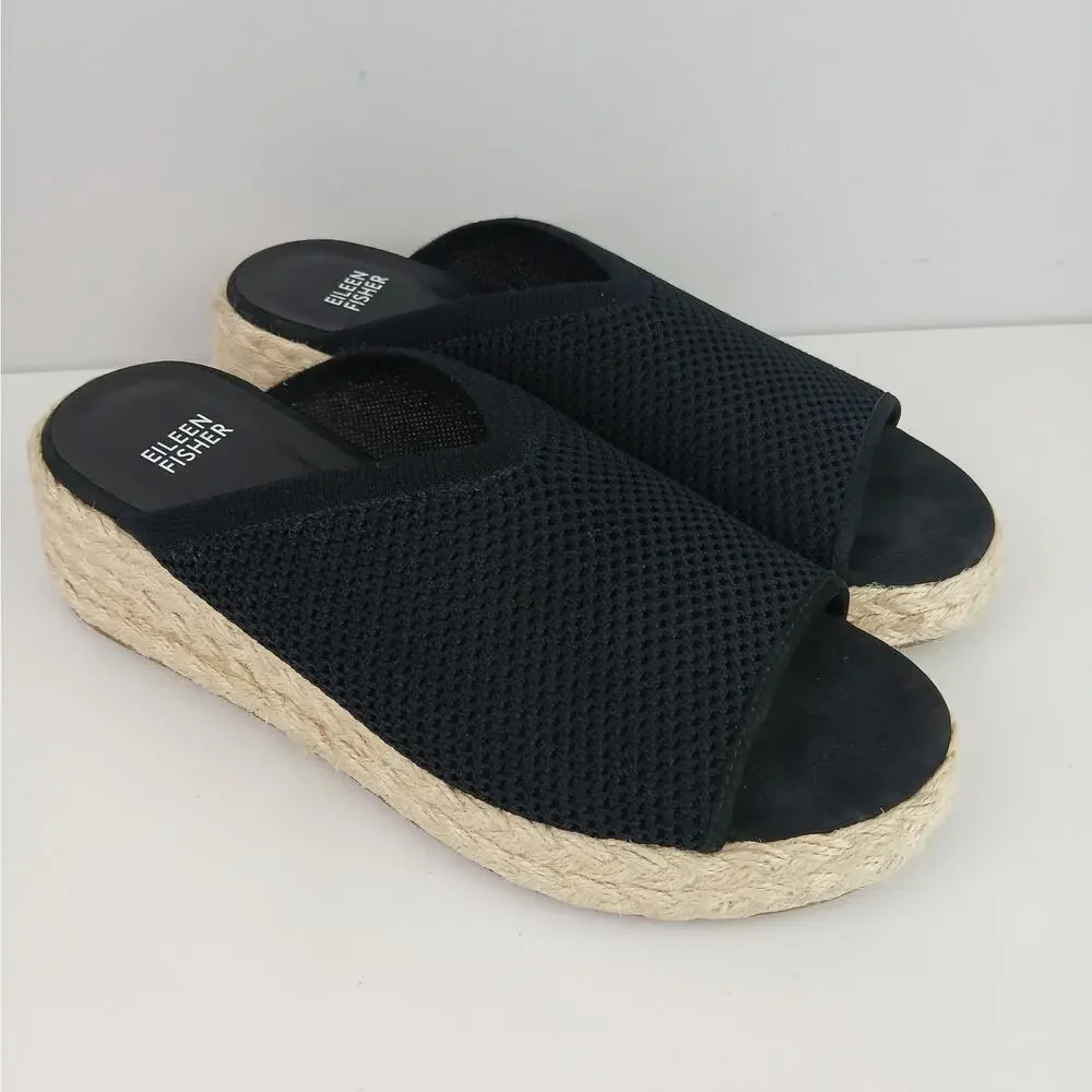 Eileen Fisher SZ 9.5 Tali Recycled Stretch Knit Espadrille Wedge Sandals